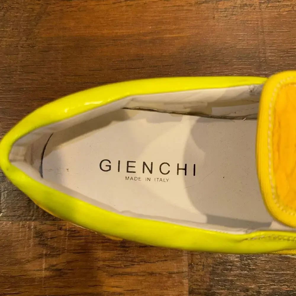 GIENCHI Made in Italy Yellow Embossed Crocodile Print Slip On Sneakers Shoes